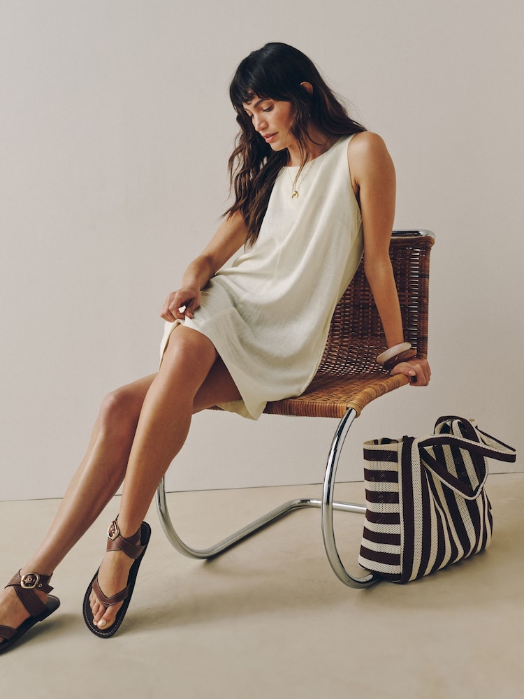 Blanco crudo - Linen Rich Square Neck Shift Mini Dress - Imagen 2 de 8