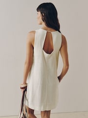 Blanco crudo - Linen Rich Square Neck Shift Mini Dress - Imagen 3 de 8