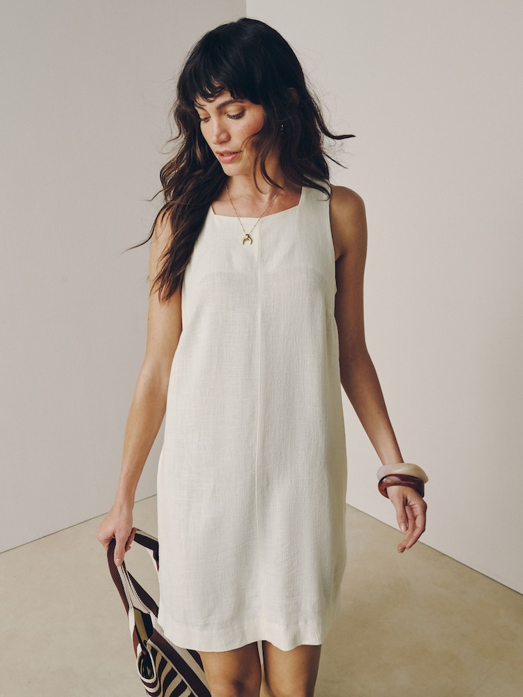 Buy Ecru White Linen Rich Square Neck Shift Mini Dress from Next USA Buy Ecru White Linen Rich Square Neck Shift Mini Dress from Next USA