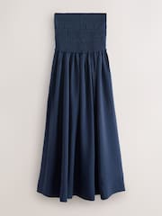 Navy Blue Bandeau Shirred Body Midi Dress - Image 1 of 3