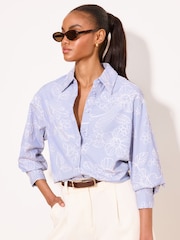 Lipsy Blue Striped Embroidered Long Sleeve Shirt - Image 1 of 5