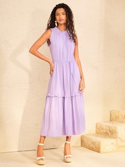 Love & Roses Lilac Purple Frill Tie Back Tiered Jersey Sleeveless Midi Dress - Image 1 of 5