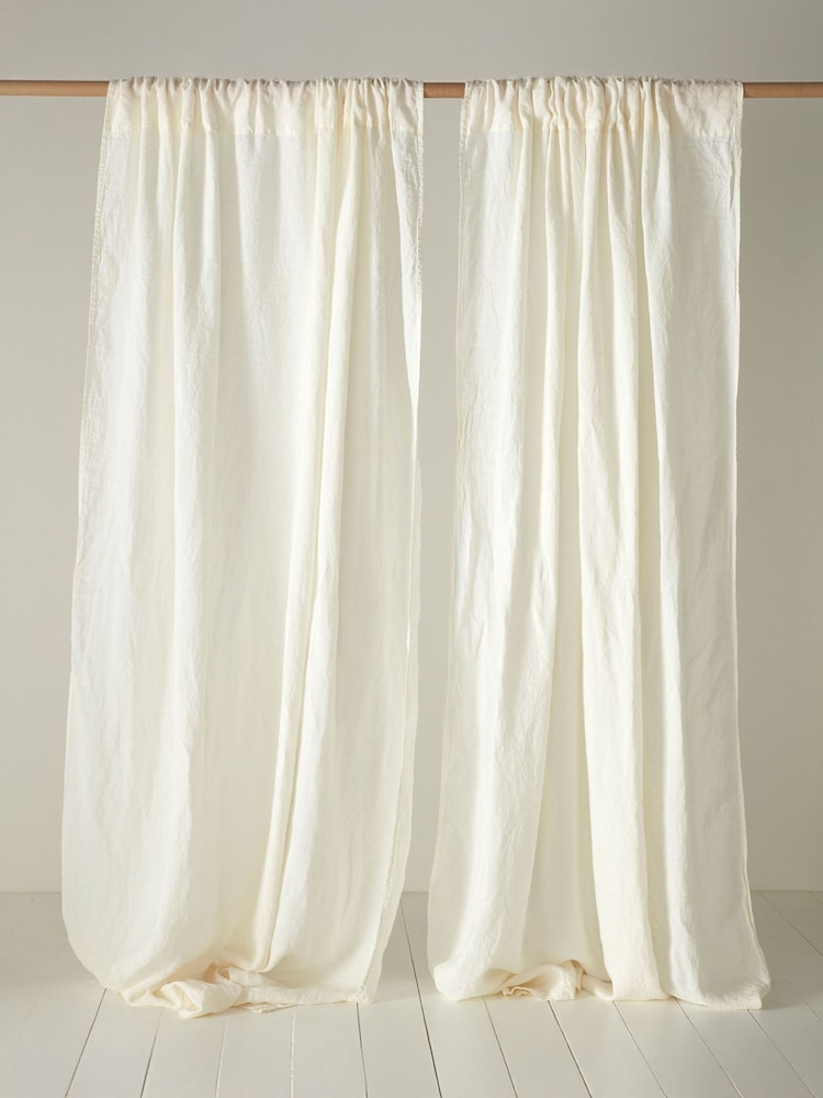 Secret Linen Store Cream 100% Linen Loop Top Slot Header Single Curtains - Image 1 of 3 Secret Linen Store Cream 100% Linen Loop Top Slot Header Single Curtains - Image 1 of 3