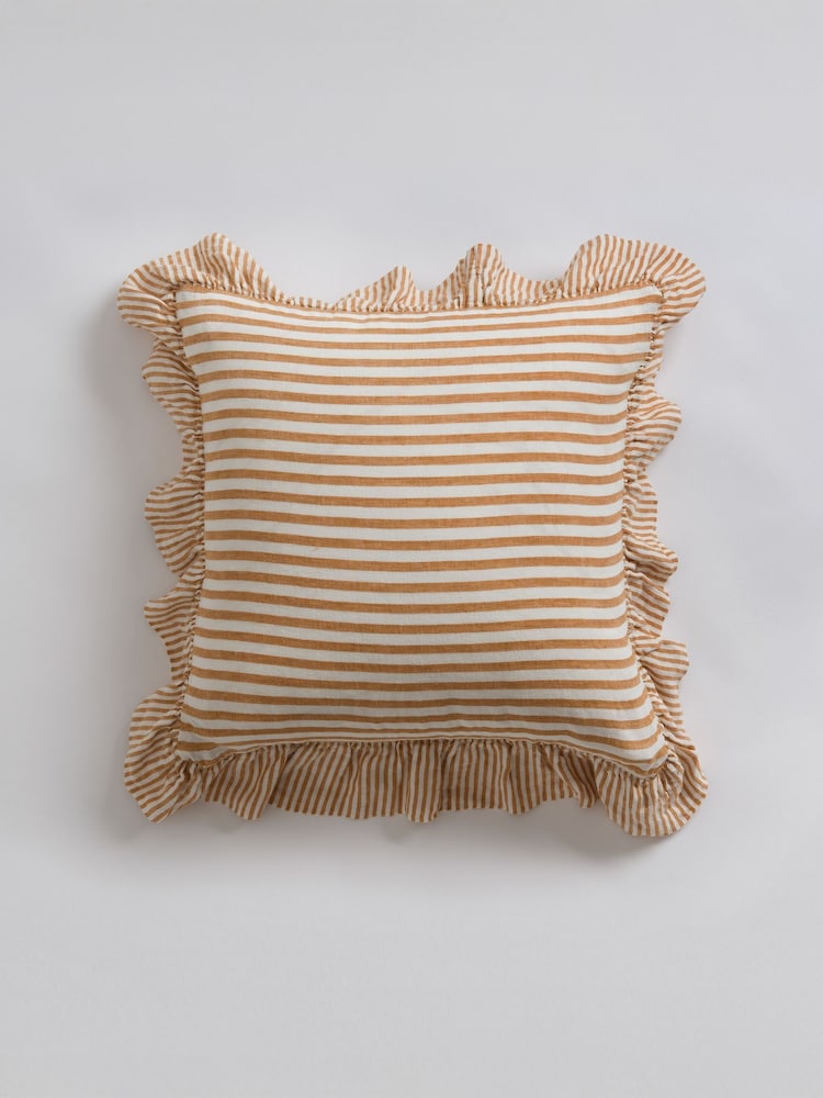 Secret Linen Store Amber Cora Mid Stripe 100% Linen Cushion Cover - Image 3 of 3 Secret Linen Store Amber Cora Mid Stripe 100% Linen Cushion Cover - Image 3 of 3