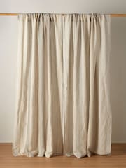 Secret Linen Store Natural Sophie Stripe 100% Linen Loop Top Single Curtains - Image 1 of 3