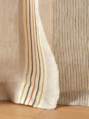 Secret Linen Store Natural Sophie Stripe 100% Linen Loop Top Single Curtains - Image 2 of 3