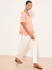 Lipsy Orange V-Neck Lace Hem T-Shirt - Image 4 of 5