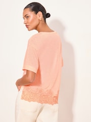 Lipsy Orange V-Neck Lace Hem T-Shirt - Image 5 of 5