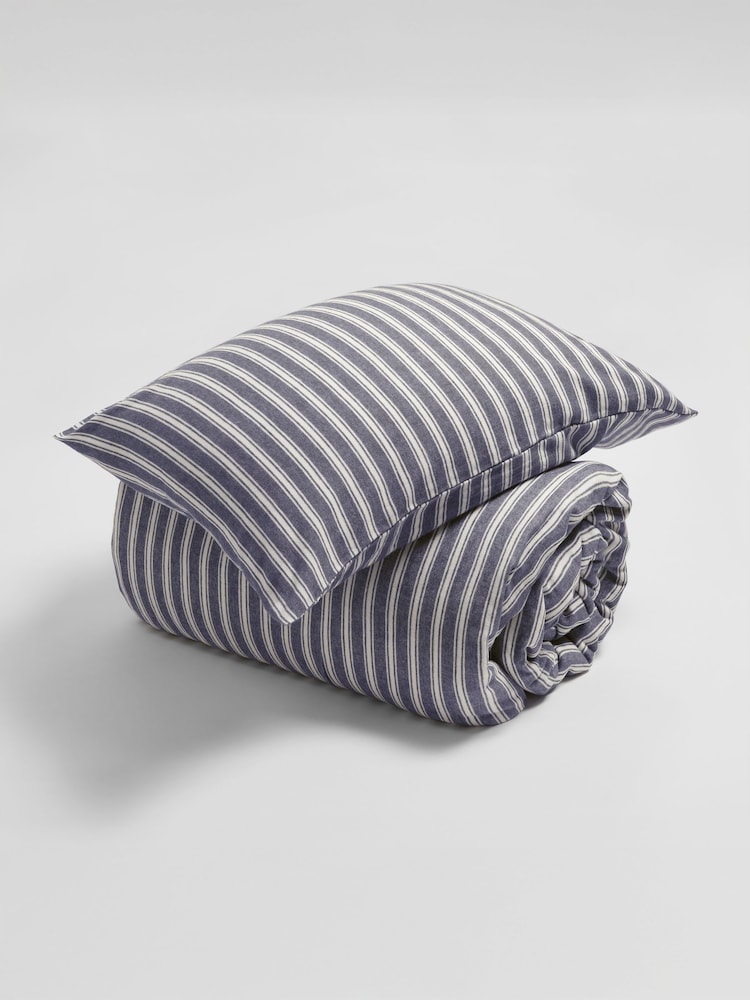 Secret Linen Store French Blue Fred Stripe Brushed Duvet Cover - Image 2 of 6 Secret Linen Store French Blue Fred Stripe Brushed Duvet Cover - Image 2 of 6