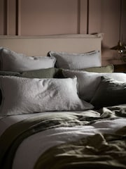 Secret Linen Store Olive Green Sid Stripe 100% Linen Duvet Cover - Image 2 of 4
