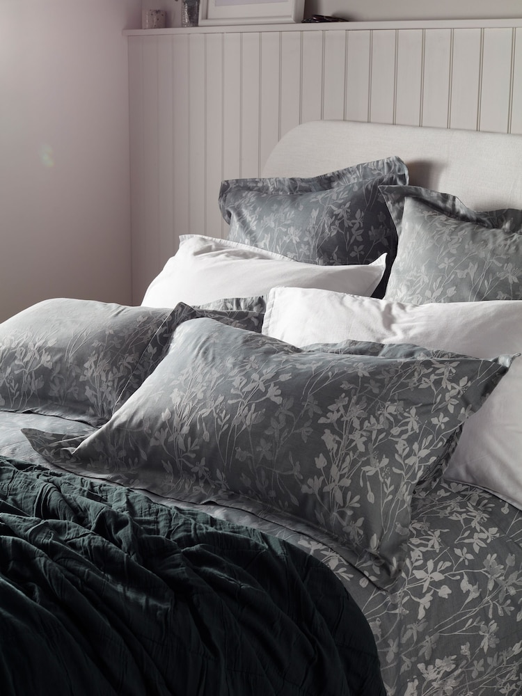 Secret Linen Store Darkest Spruce Florence Floral Print Jacquard Pillowcase - Image 1 of 4 Secret Linen Store Darkest Spruce Florence Floral Print Jacquard Pillowcase - Image 1 of 4