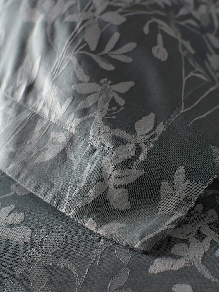 Secret Linen Store Darkest Spruce Florence Floral Print Jacquard Pillowcase - Image 4 of 4 Secret Linen Store Darkest Spruce Florence Floral Print Jacquard Pillowcase - Image 4 of 4