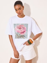Lipsy White Floral Print Oversized T-Shirt - Image 1 of 4