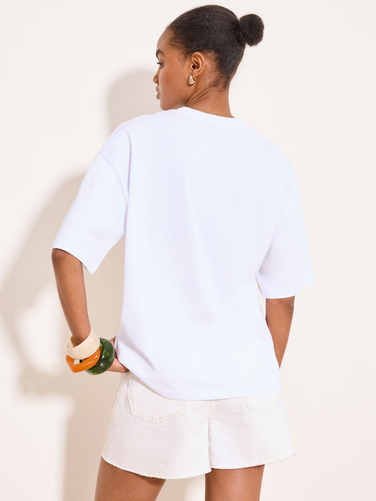 Lipsy White Floral Print Oversized T-Shirt - Image 4 of 4