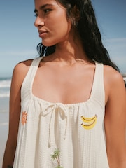 米色刺繡設計 - 無袖平織迷你夏日連身裙 - 圖片 5/9