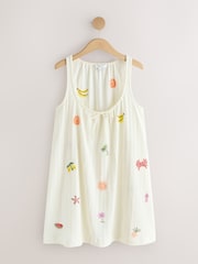 米色刺繡設計 - 無袖平織迷你夏日連身裙 - 圖片 7/9