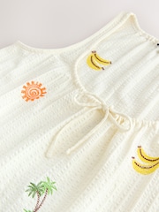 米色刺繡設計 - 無袖平織迷你夏日連身裙 - 圖片 9/9