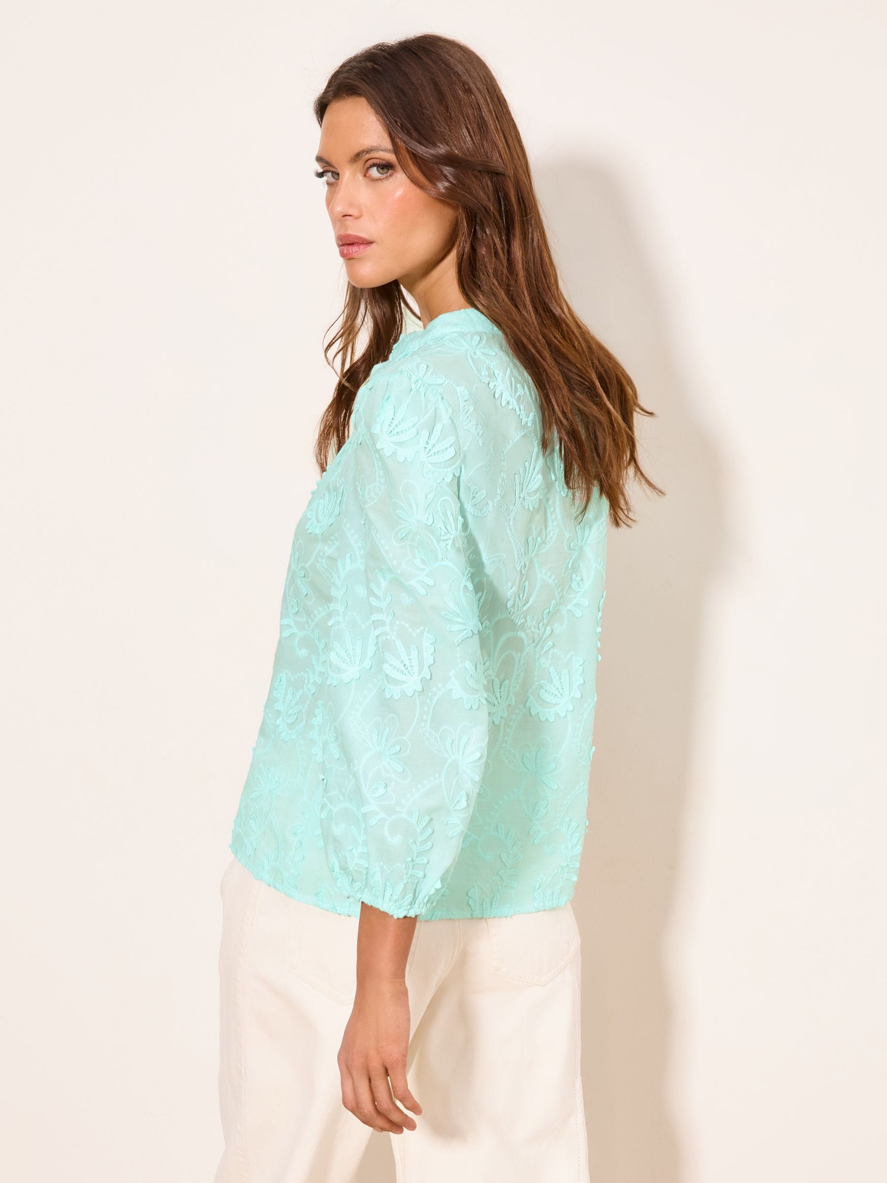 Buy Lipsy Mint Green 3/4 Sleeve Embroidered Grandad Blouse from