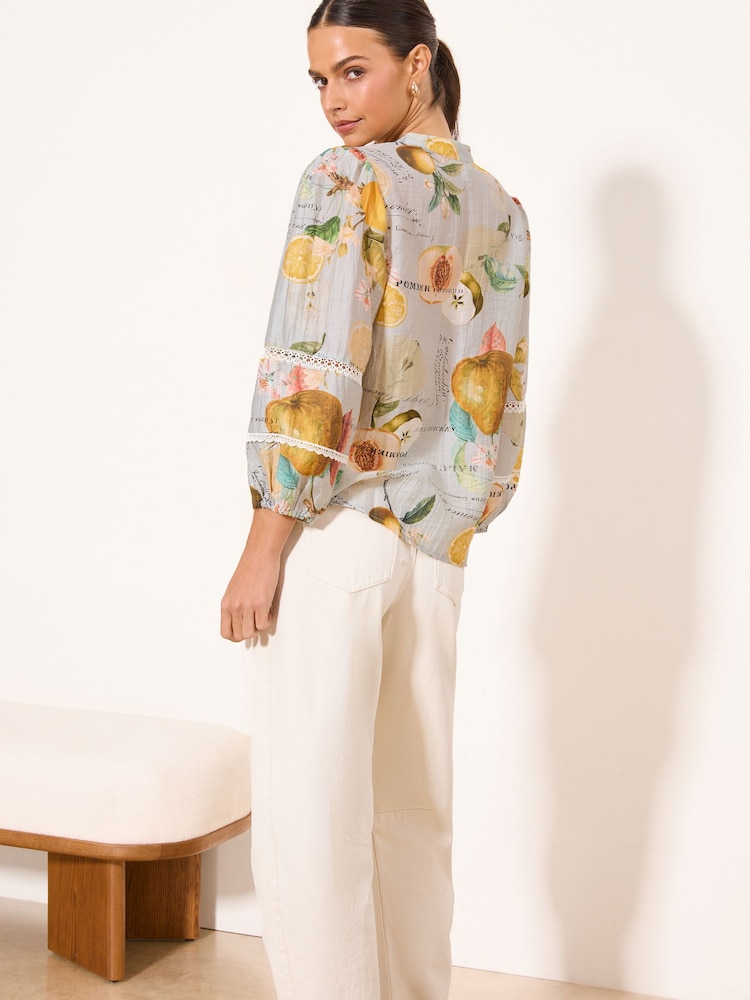 Lipsy Blue Lemon Print 3/4 Sleeve Grandad Blouse - Image 4 of 4