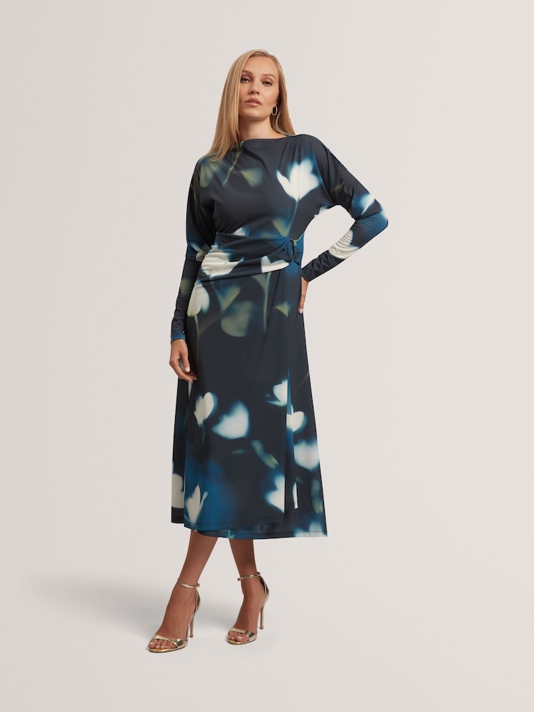 Ted Baker Blue TALHAAA Printed Jersey Wrap Midi Dress - Image 1 of 7
