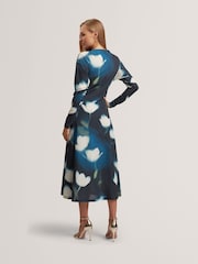 Ted Baker Blue TALHAAA Printed Jersey Wrap Midi Dress - Image 2 of 7