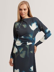 Ted Baker Blue TALHAAA Printed Jersey Wrap Midi Dress - Image 4 of 7