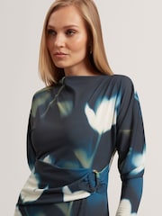 Ted Baker Blue TALHAAA Printed Jersey Wrap Midi Dress - Image 5 of 7