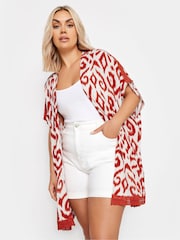 Yours Curve White Black Floral Print Crochet Trim Kimono - Image 1 of 5