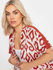 Yours Curve White Black Floral Print Crochet Trim Kimono - Image 4 of 5