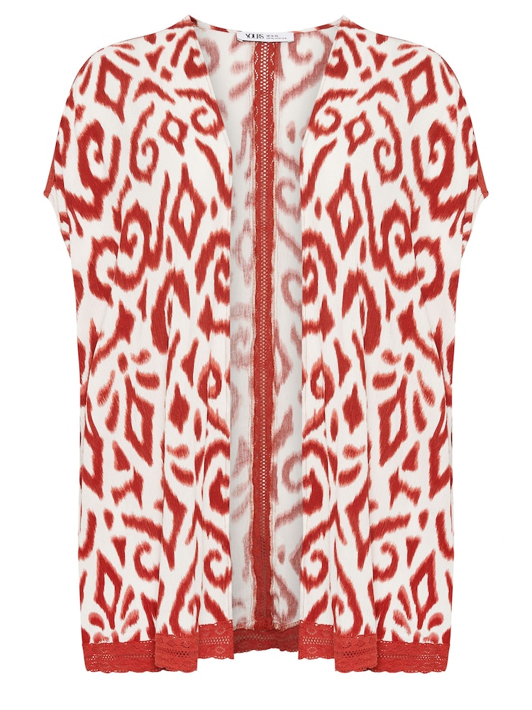 Yours Curve White Black Floral Print Crochet Trim Kimono - Image 5 of 5