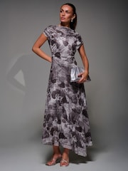 siva - Jolie Moi Asymmetrical Draped Slash Neck Midaxi Dress - Slika 1 iz 2
