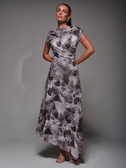 siva - Jolie Moi Asymmetrical Draped Slash Neck Midaxi Dress - Slika 2 iz 2