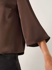 Monsoon Brown Ingrid Bell Sleeve Satin Blouse - Image 4 of 5