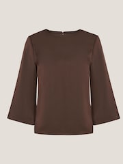 Monsoon Brown Ingrid Bell Sleeve Satin Blouse - Image 5 of 5