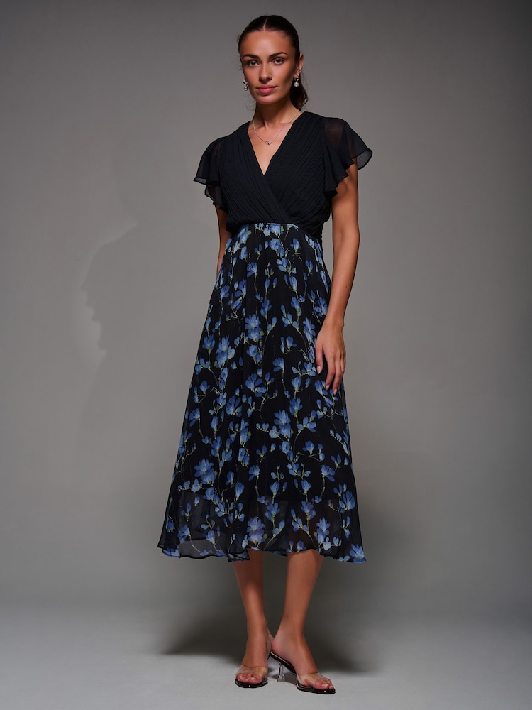 Jolie Moi Shimmer Black Two Tone Chiffon Midaxi Dress - Image 1 of 6