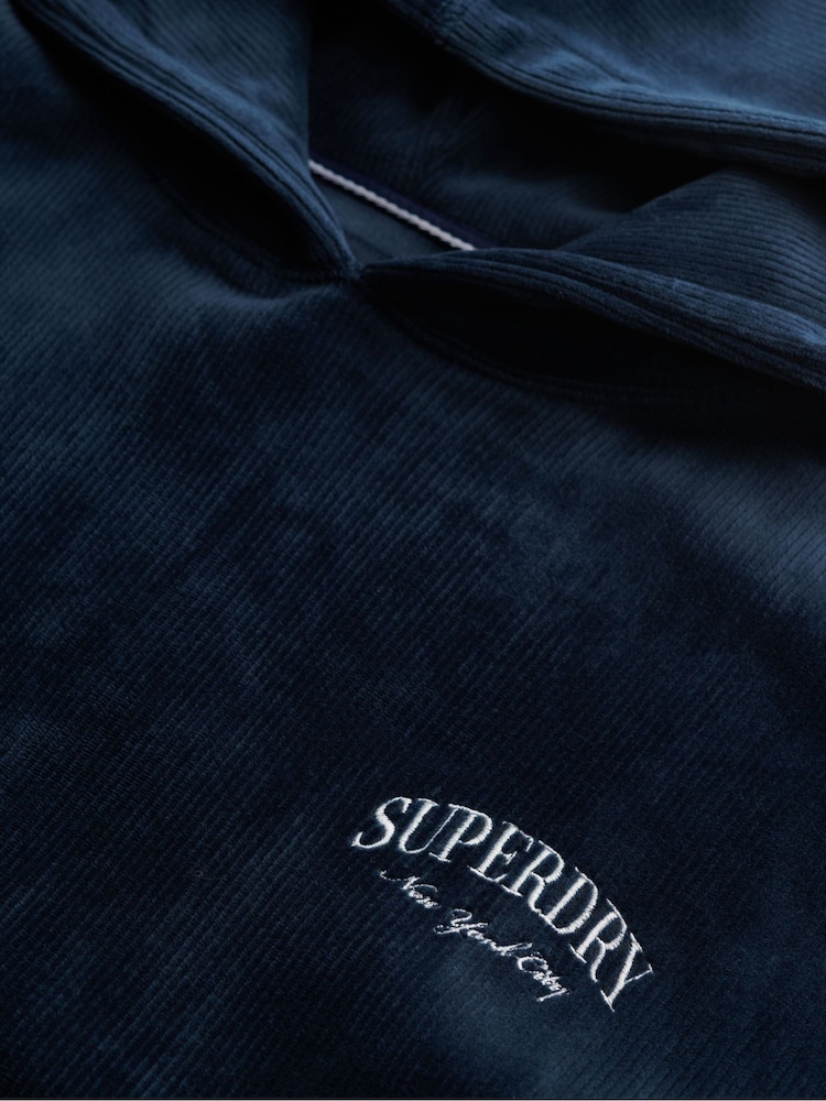 Superdry Blue Country Club Velour Relaxed Hoodie - Image 7 of 7