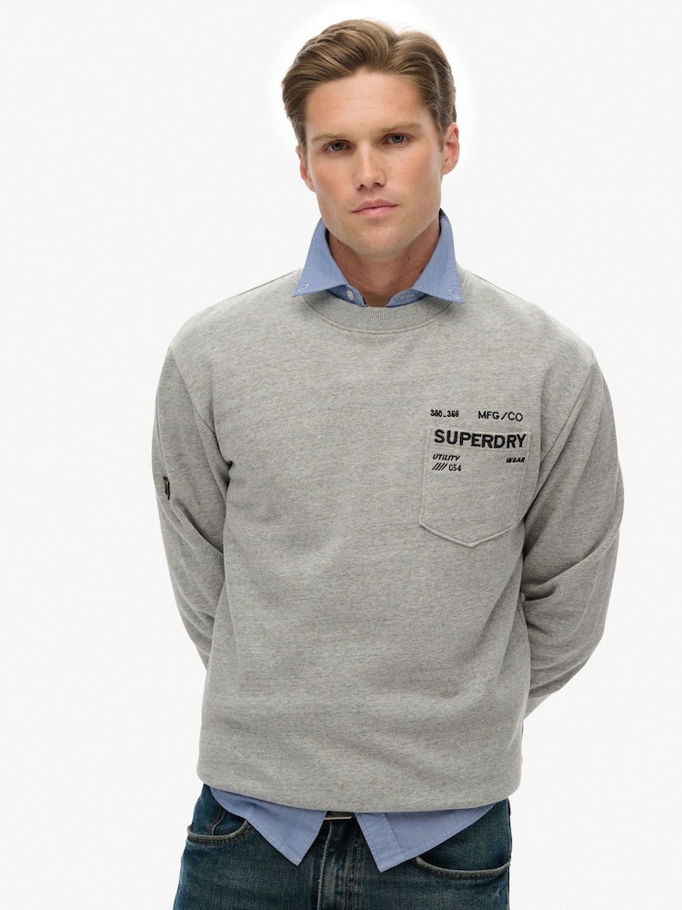 Superdry Grey Utility Loose Sweat Top - Image 1 of 7