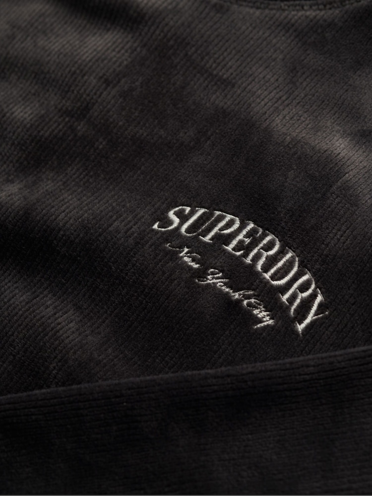 Superdry Black Country Club Velour Relaxed Hoodie - Image 7 of 7