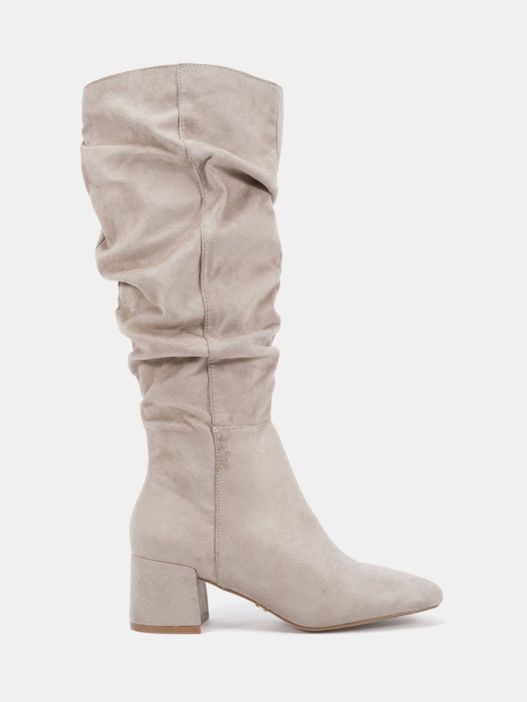 Natur - Novo GERI Block Heel Square Toe Ruched Knee Boot - Bild 2 von 6