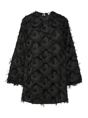 Y.A.S Fringe Texture Long Sleeve Mini Black Dress - Image 1 of 2