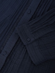 Reiss Navy Aurelia Cotton Cheesecloth Pleated Top - Image 6 of 6