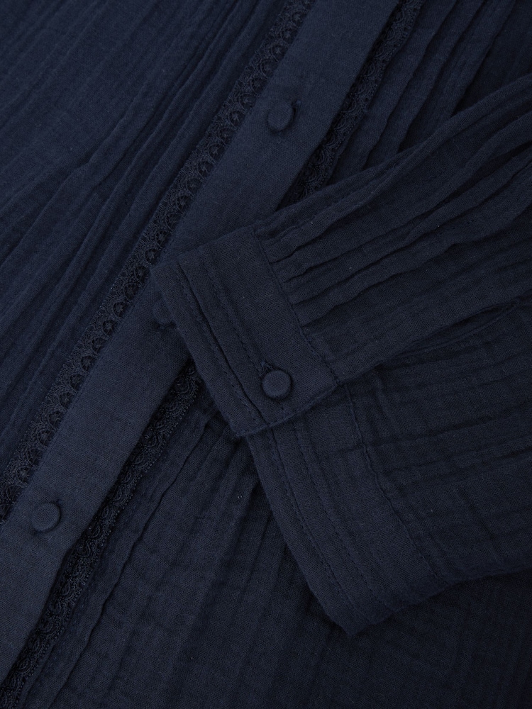 Reiss Navy Aurelia Cotton Cheesecloth Pleated Top - Image 6 of 6 Reiss Navy Aurelia Cotton Cheesecloth Pleated Top - Image 6 of 6