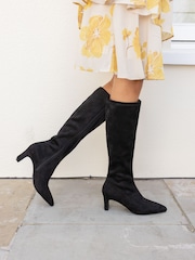 Schwarz - Novo GAZE Slim Block Heel Chisel Toe Stretch Knee Boot - Bild 1 von 6