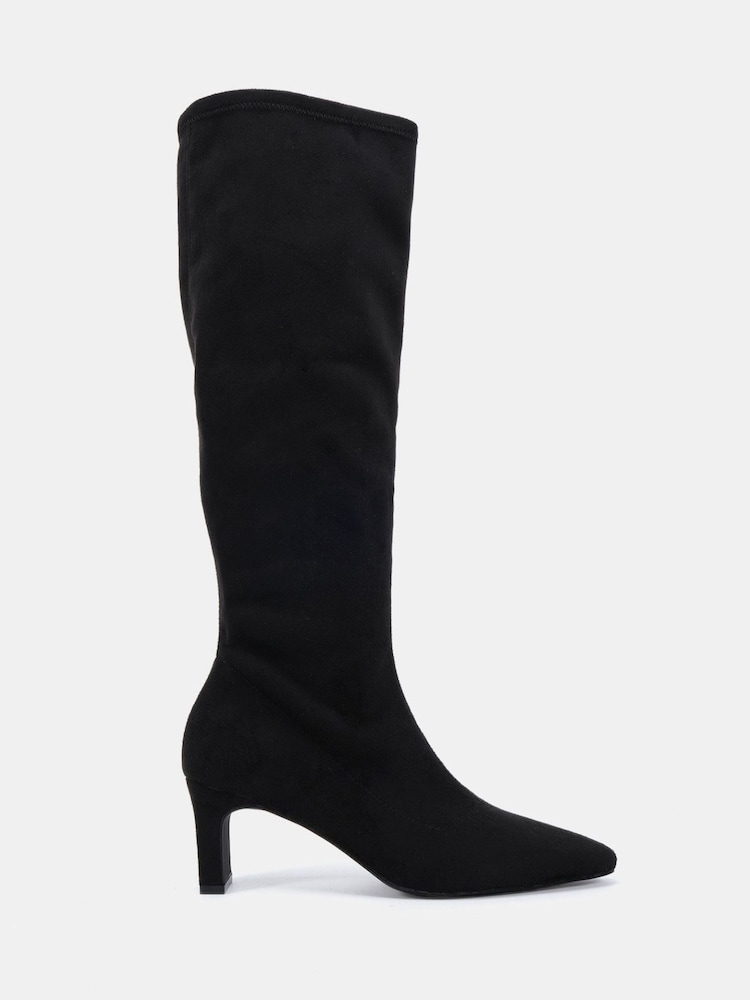 Schwarz - Novo GAZE Slim Block Heel Chisel Toe Stretch Knee Boot - Bild 2 von 6