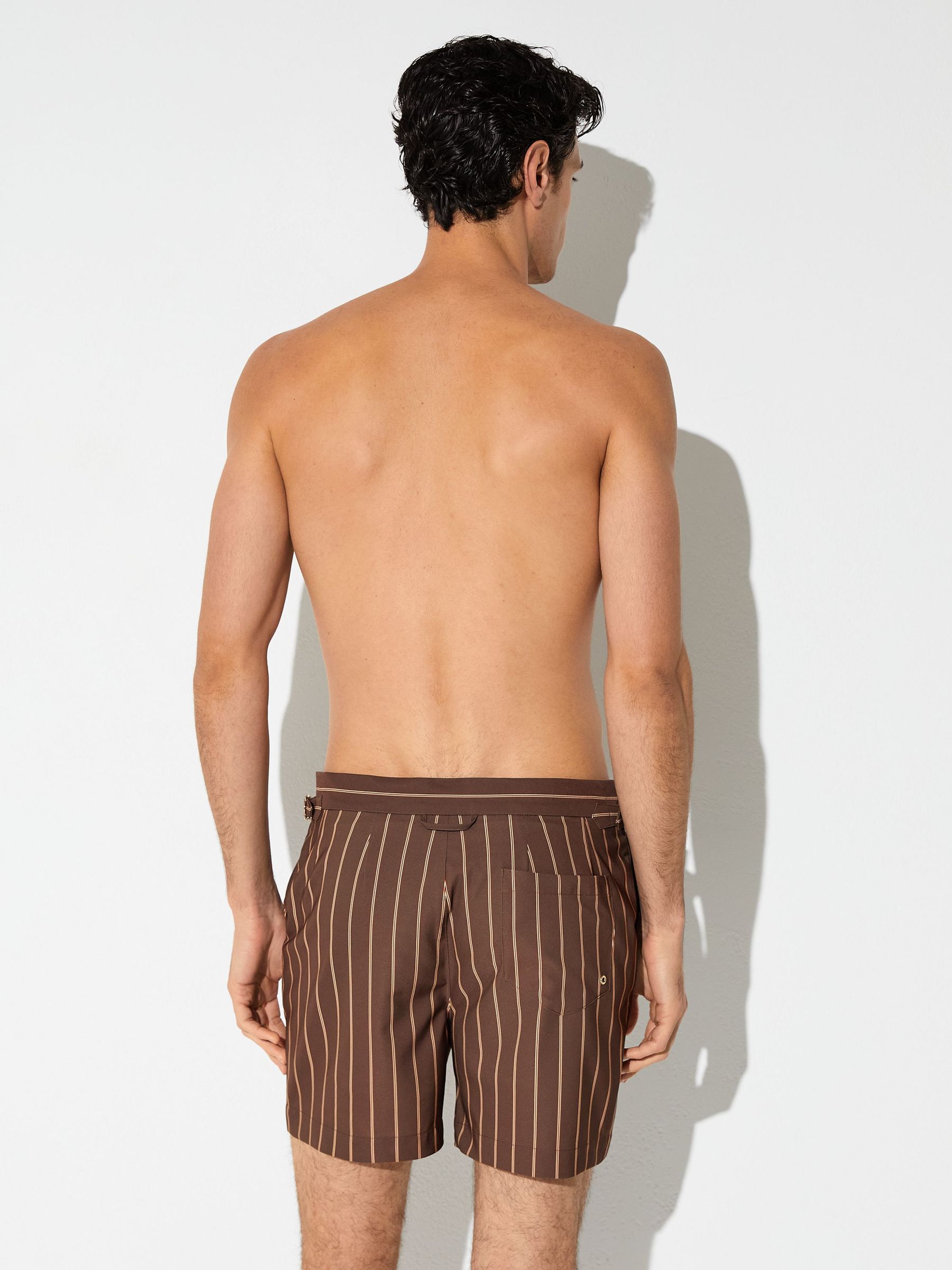 Buy Reiss Dark Brown Presley Pinstripe Side-Adjuster Swim Shorts