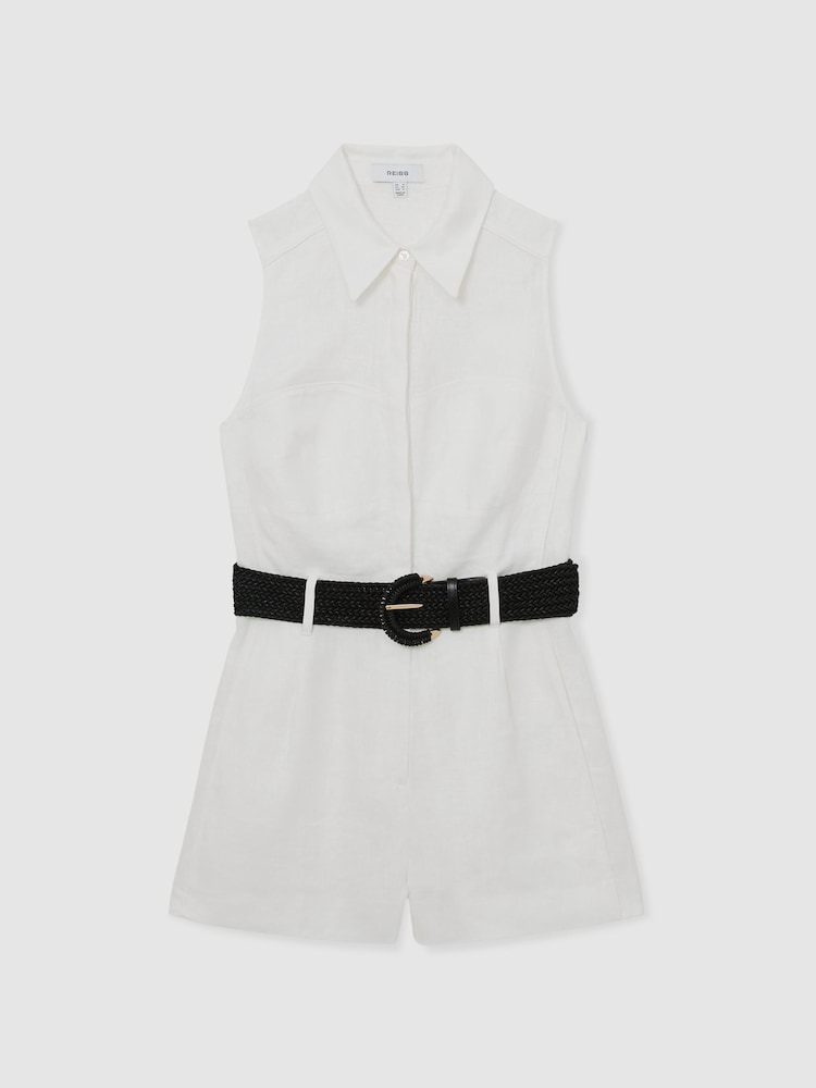 Reiss Ivory Taylor Linen Sleeveless Belted Playsuit - Image 2 of 6 Reiss Ivory Taylor Linen Sleeveless Belted Playsuit - Image 2 of 6