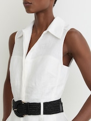 Reiss Ivory Taylor Linen Sleeveless Belted Playsuit - Image 4 of 6