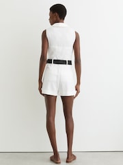 Reiss Ivory Taylor Linen Sleeveless Belted Playsuit - Image 5 of 6