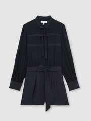 Reiss Navy Katerina Embroidered Long-Sleeve Belted Playsuit - Image 2 of 7