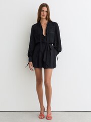 Reiss Navy Katerina Embroidered Long-Sleeve Belted Playsuit - Image 3 of 7